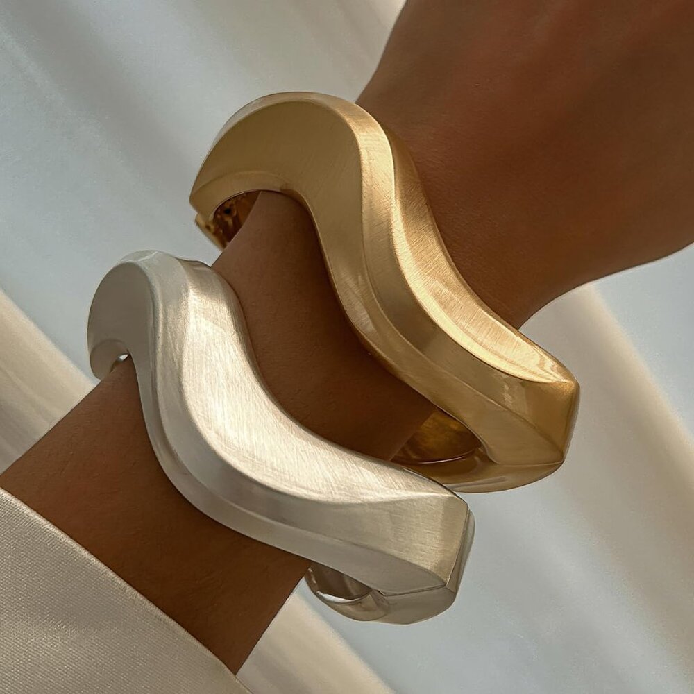 Gold And Silver Minimalist Stackable Cuff Bracele… - image 2